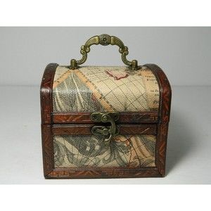 World Maps Wooden Box Brass Handle, Latch and Hinges 4.5"H X 4.75"L X 4.5W NWOT